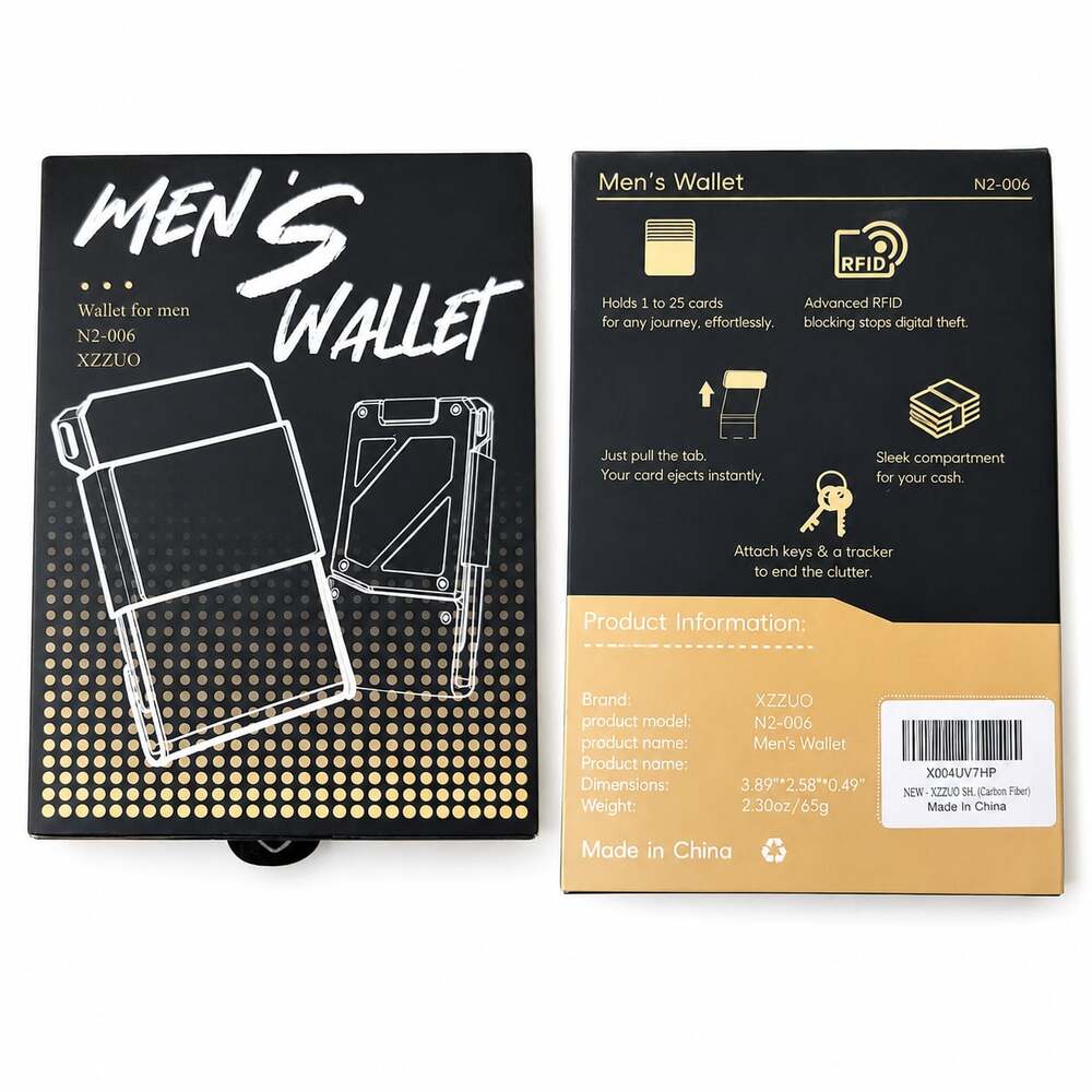 XZZUO Men's Wallet RFID Blocking Carbon Fiber Pop-Up Card Holder Box
